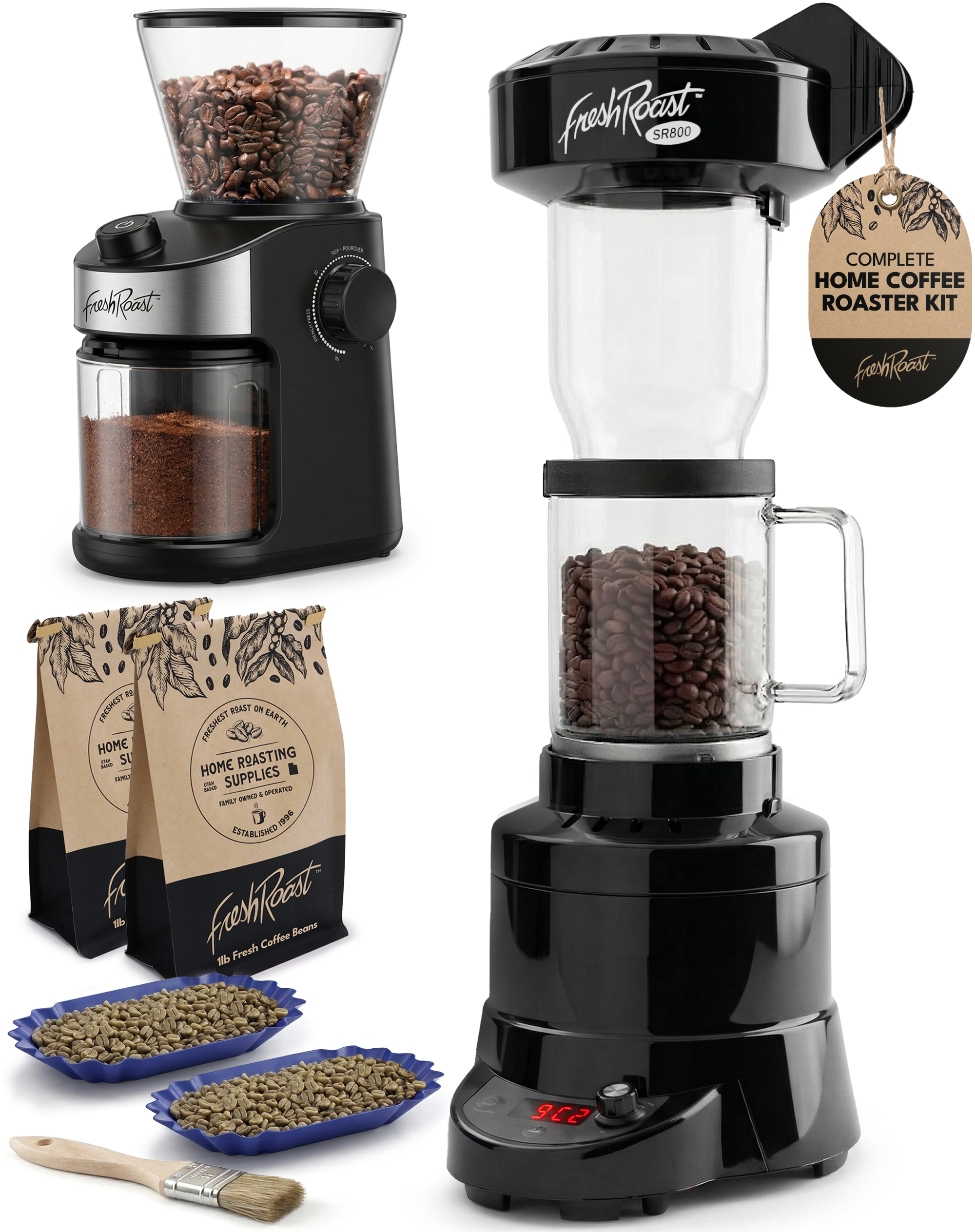 Fresh Roast SR800 Starter Bundle with Burr Grinder and Ext Tube
