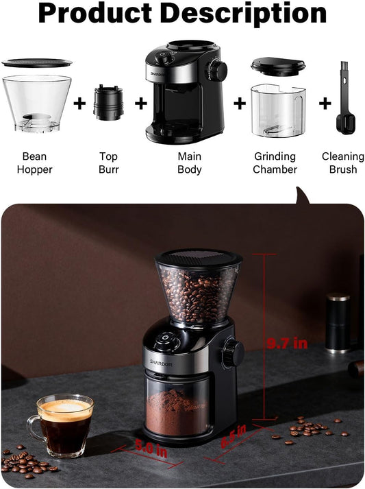 SHARDOR Burr Coffee Grinder – 32 Grind Settings (2026 Updated Design)